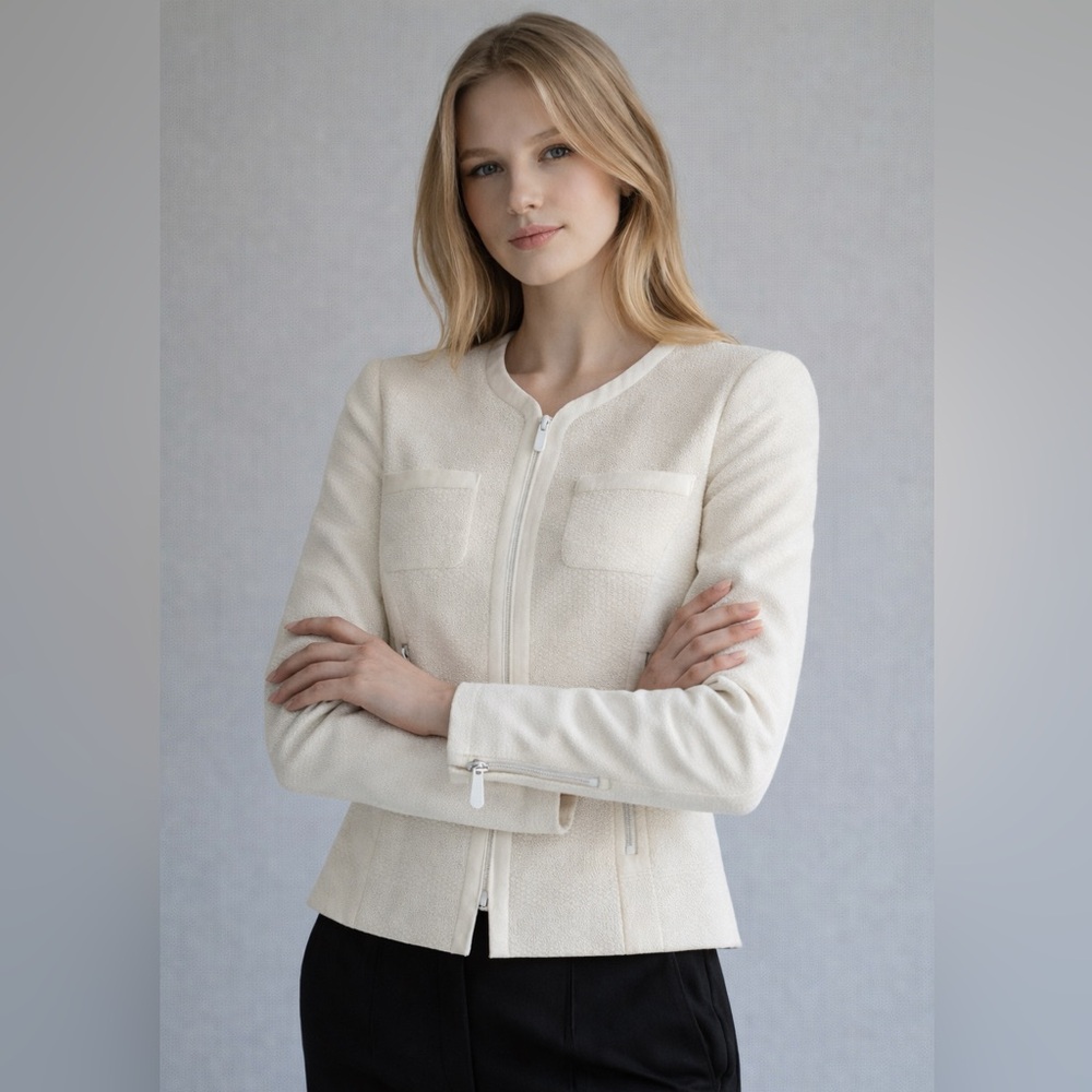Comptoir des Cotonniers Ivory Part Weave Zip Up Jacket EU:Sz:34 US:XS